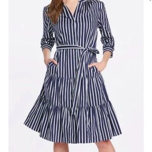 Draper James Navy and White Striped Belted Shirt Dress